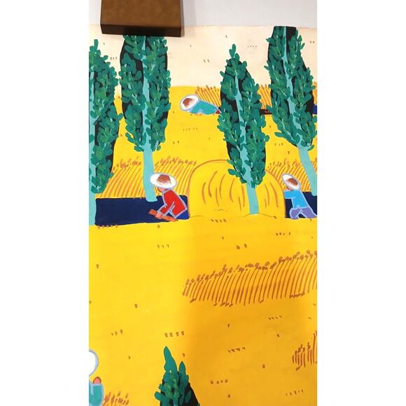 Chinese Folk Art Painting Gouache Farmer Great Harvest FarmHouse Decor 31x21.5" - Picture 5 of 14